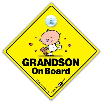£4.48 • Buy Grandson On Board Car Sign, Suction Cup Car Sign, Baby On Board For Grandchild