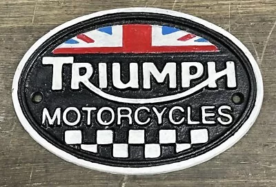 TRIUMPH Motorcycles Oval Logo Cast Iron Wall Sign 5.5” X 7.75” • $46.58