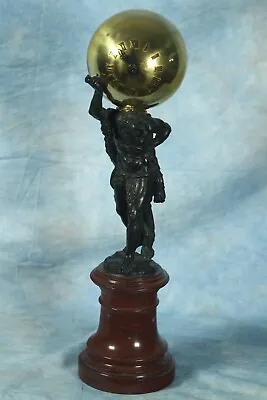 Antique French Bronze & Rouge Marble Clock Atlas Holding The Globe Work Of Art • $2500