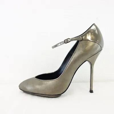 MAGRIT Ladies Court Shoes Heels Stiletto Leather Anthracite Metallic Size 40 • £125.29