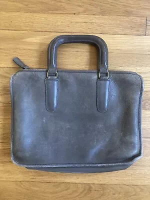 Vintage 1970’s Coach Distressed Gray Leather Slim Tote Bag Made In New York City • $135