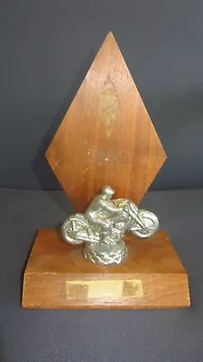 VTG 1963  Motorcycle Racing Trophy Metal Topper & Wood Base 7 1/2  Tall Art Deco • $19.99