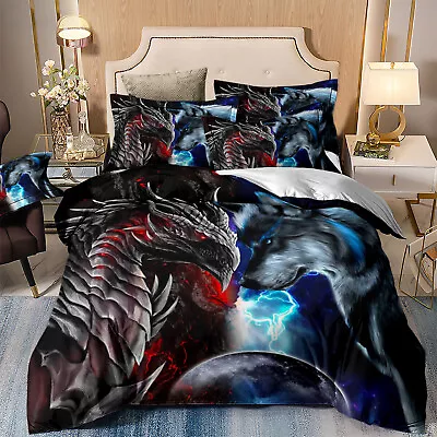 Dragon Animal Quilt Duvet Doona Covers Set Single Double Queen King All Size Bed • $24.99