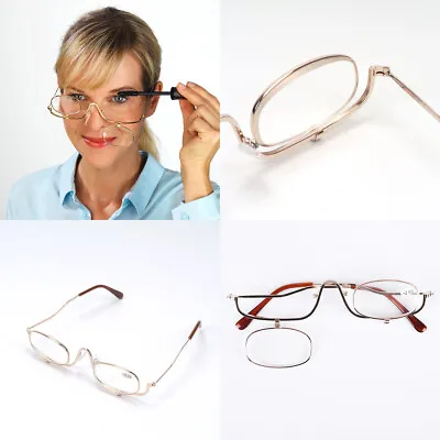 Magnifying Make Up Eye Glasses Spectacles Flip Down 5 Len +1.5-4.0 With Pouch UK • £8.74