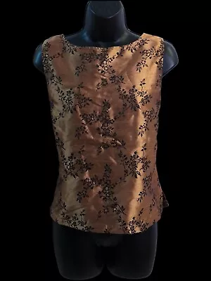 Women’s Vintage Design Assets Brown Black Floral Brocade Sleeveless Top Size M • $36