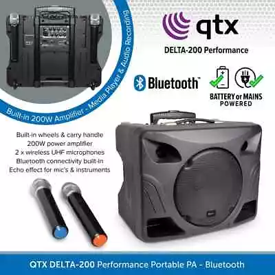 QTX DELTA-200 Portable PA Speaker Bluetooth Battery Powered 2 X UHF Microphones • £319