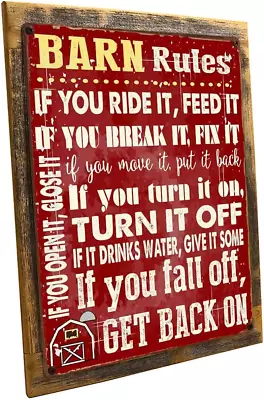 Wood-Framed Barn Rules Metal Sign Stable Rustic Décor Cowboy Ranch Horse • $49.99