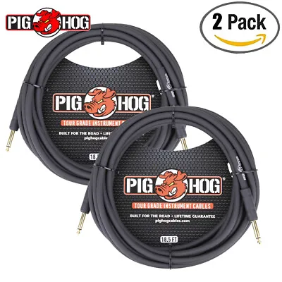 2-PACK Pig Hog 18.5 FT 1/4  Straight Tour Grade Instrument Guitar Cable PH186 • $34.99