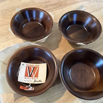 Vermillion Real Walnut Wood Bowl Wooden Salad Individual Bowls  6” Set Of 4 • $39.99