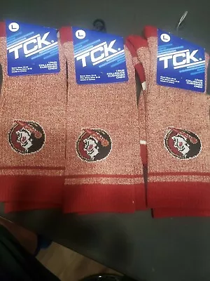 New Men's Florida State Seminole Crew Socks Large Shoe Size 8-12  TCK 3 PAIR • $24.99