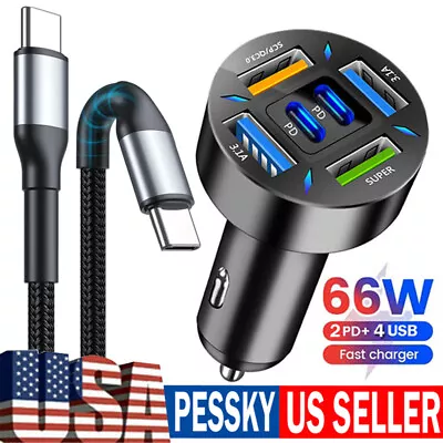 6-Port USB Type C 66W Car Charger Fast & Cable For Google Pixel 8 Pro 7A 6 6A 6 • $8.99