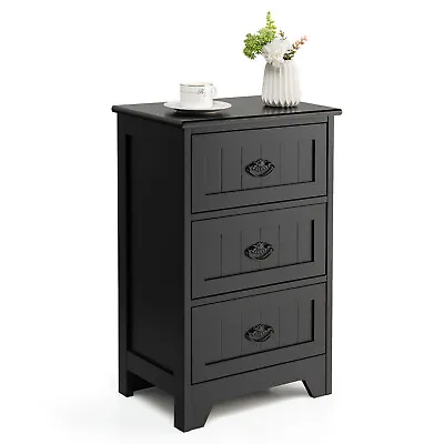 Giantex Bedside Table 3-Drawer Nightstand End Table Sofa Side Table Vintage • $83.95