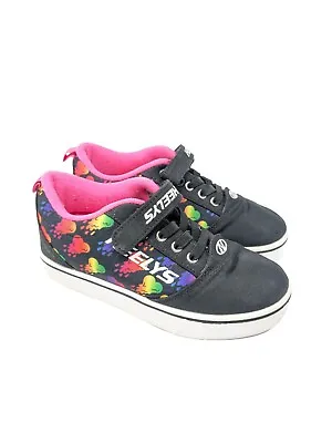 HEELYS Pro 20 X2 Size 2 Y Shoes Black Pink Rainbow Heart Skate Sneakers Wheels • £19.29