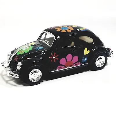 Kinsmart Volkswagen Classic Beetle Jet Black 1962 Love & Peace 1/32 Diecast • $8.95