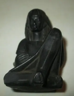 VTG BLACK Egyptian Statue SCULPTURE FIGURINE Block Style 3 INCHES Made In Egypt • $25