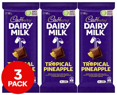 3 X Cadbury Dairy Milk Tropical Pineapple 180g Milk Chocolate Block Snack Bar • $19