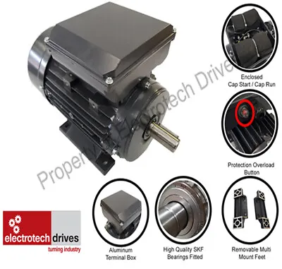 High Quality Single Phase Motor 230v 1400RPM 2800RPM 1ph Twin Cap 0.18KW- 3.7KW • £99.99