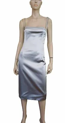 DOLCE & GABBANA Sz 44 Sleeveless Stretch Satin Bustier Midi Dress In Silver 8 • $456