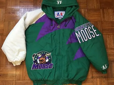 Minnesota Moose Jacket Vtg Logo Athletic Shark Tooth 90s IHL Hockey Sz L / XL • $399.99