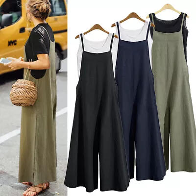 Women Loose Plus Size Overalls Jumpsuit Bib Dungarees Wide Leg Pants M-5XL AU • $22.24