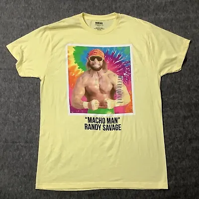 WWE Randy Savage Macho Man T Shirt Mens Large Yellow Crew Neck Short Sleeve • $8.99