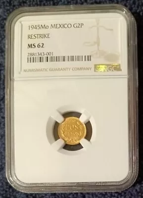 1945 Mexico Gold 2 Pesos NGC MS62 • $234