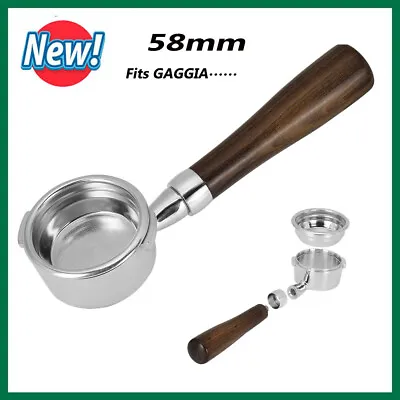 58mm Bottomless Portafilter Reusable Filter 2 Ears Basket&Wood Handle For Gaggia • £31.04