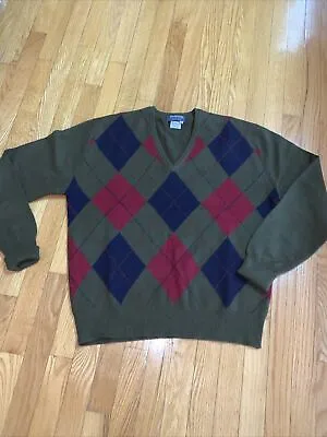 Rare Vtg BURBERRYS Argyle Diamond Pattern 100% Cashmere Sweater Sz 44” Scotland • $35