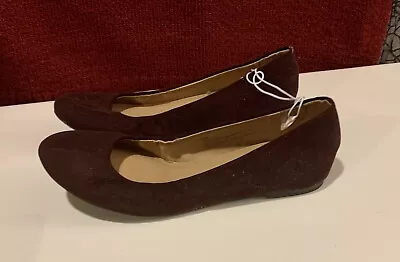 Merona Ballets Flats Shoes Womens 8.5 W Slip On Brown Faux Leather Round Toe • $19.95