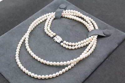 Authentic Mikimoto Sterling 925 Akoya Pearl Double Strand Necklace W/ Orig Pouch • $1299