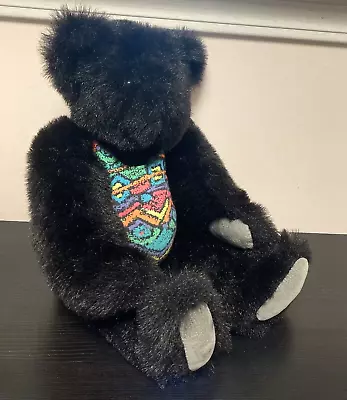 Vintage Vermont Teddy Bear Co. Black Plush Bear W/Tags Wearing Colorful Swimsuit • $17.95