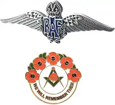 £12.99 • Buy RAF Sweetheart Wings Subdued Colour Brooch + Masonic We Will Remember Badge