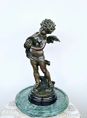 Antique French Art Bronze Figurine Putti Musican 12  L&F Moreau 1870s  • $229.99