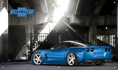 Blue C6 Corvette ZR-1 3'X5' VINYL BANNER GARAGE  AMERICAN MUSCLE TURBO MAN CAVE • $35