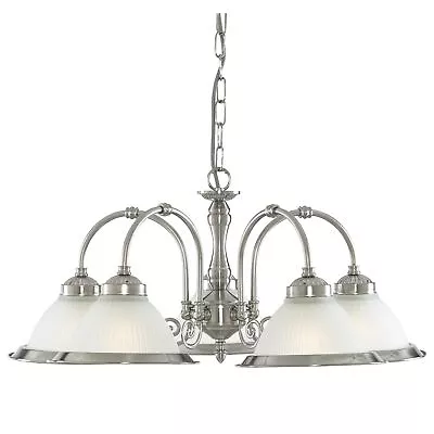 New York Diner. Satin Silver 5-Light Ceiling Chandelier. Opaque Glass. Art Deco. • £89.99