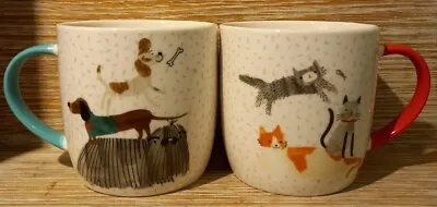 PAIR HABITAT DOGS & CATS Ceramic Mugs 8.75cm High • £12.50