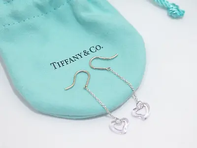 Rare! Tiffany & Co. Silver Elsa Peretti Amethyst Open Heart Dangle Drop Earrings • $488