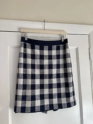 J. Crew The Pencil Skirt Tweed Navy & ￼Off White Gingham Cotton & Linen US4 Uk 8 • £17.99
