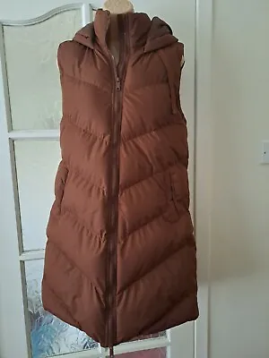 Threadbare Longline Padded Gilet With Hood - Mid Brown Size 12 - Would Fit 10/12 • £15
