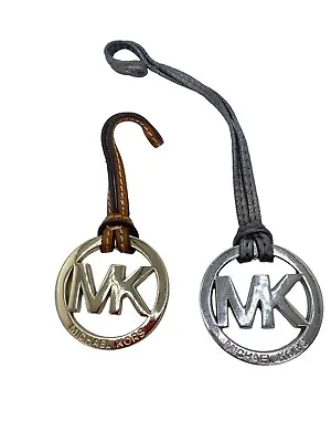 Lot (2) Michael Kors Medallion Brown Leather Metallic Gray Leather Hang Tag • $24