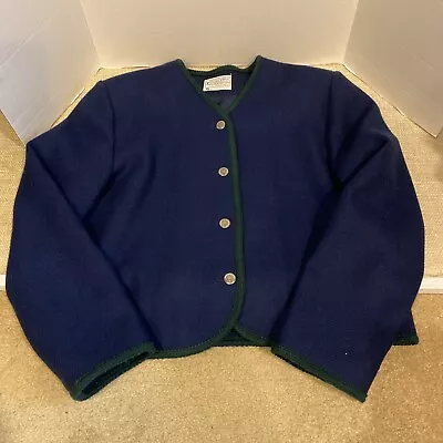 VINTAGE Pendleton Jacket Women 12 Navy Pure Wool Blazer Coat Crop Green Trim 90s • $25