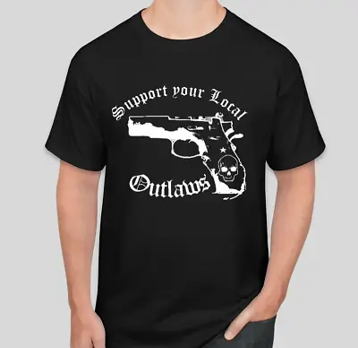 Florida Gun Skull Support Your Local Outlaws Biker Motorcycle MC T Shirt • $17.99