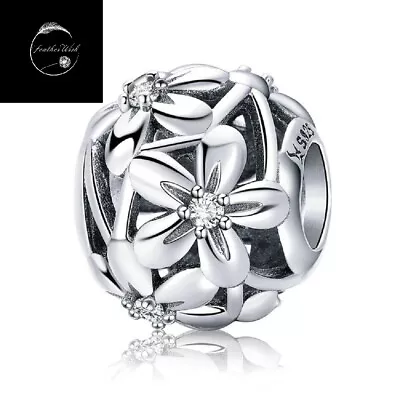 Genuine Sterling Silver 925 Daisy Flower Bead Charm Sterling With Cubic Zirconia • £14.99