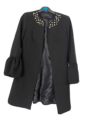 Zara Basic Pearl Smart Jacket Blazer Black Womens Studded Bell Sleeve • £35