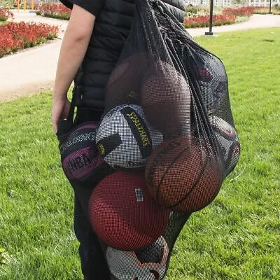 Large Sports Ball Bag Soccer Drawstring Mesh Bag Basketball Net Storage Pouch US • $11.40