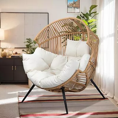 Wicker Egg Chair PE Rattan Chair With Cushion Oversized Patio Lounge Chair • $130.98