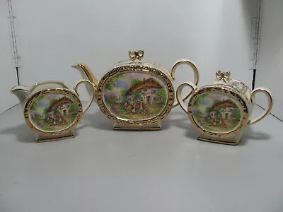 Sadler Old English Inns Teapot Sugar Bowl & Creamer Set Made In England As Shown • $275