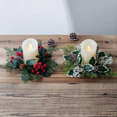 Artificial Greenery Berry Wreath Candle Ring Leaves Centerpieces Candles Holder • £3.59