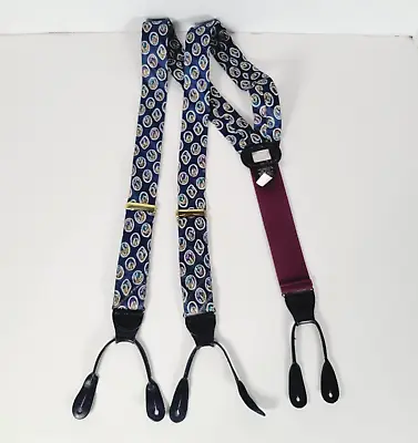 Silky Ferrell Reed Button On Suspenders | Geometric Shapes Blue Purple & Green • $14.99