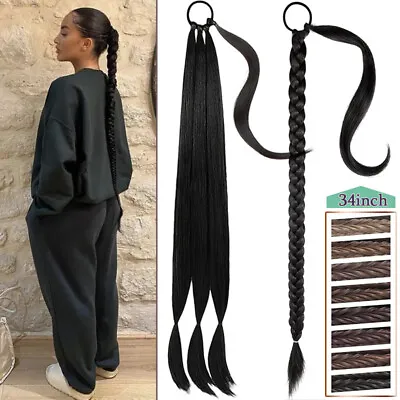 34  Braid Ponytail Wrap On Straight Long Pony Tail Hair Extensions Thick As Real • £7.60